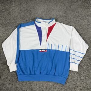 Vintage Tail Sweatshirt Womens Medium White Blue Colorblock Mock Neck Retro 80s